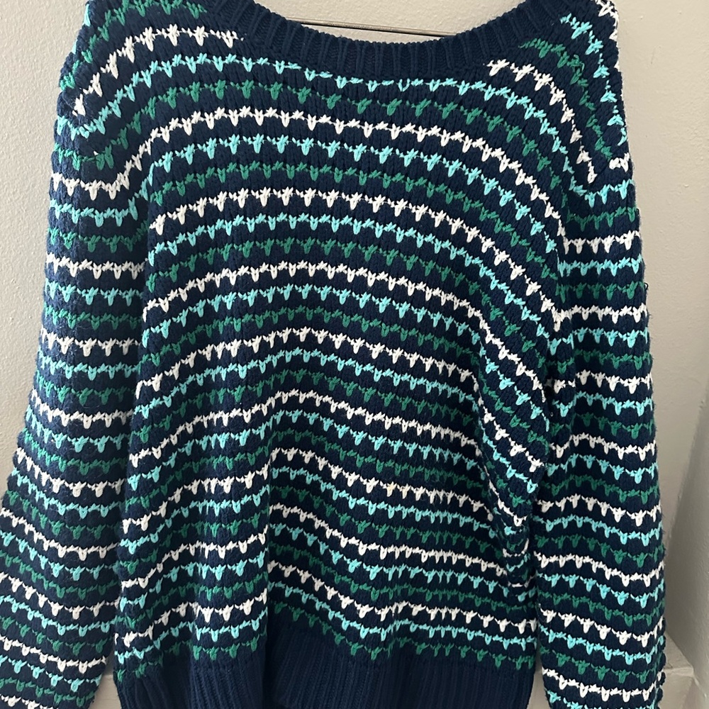 St. John's Bay Navy, White, and Teal Striped Sweater